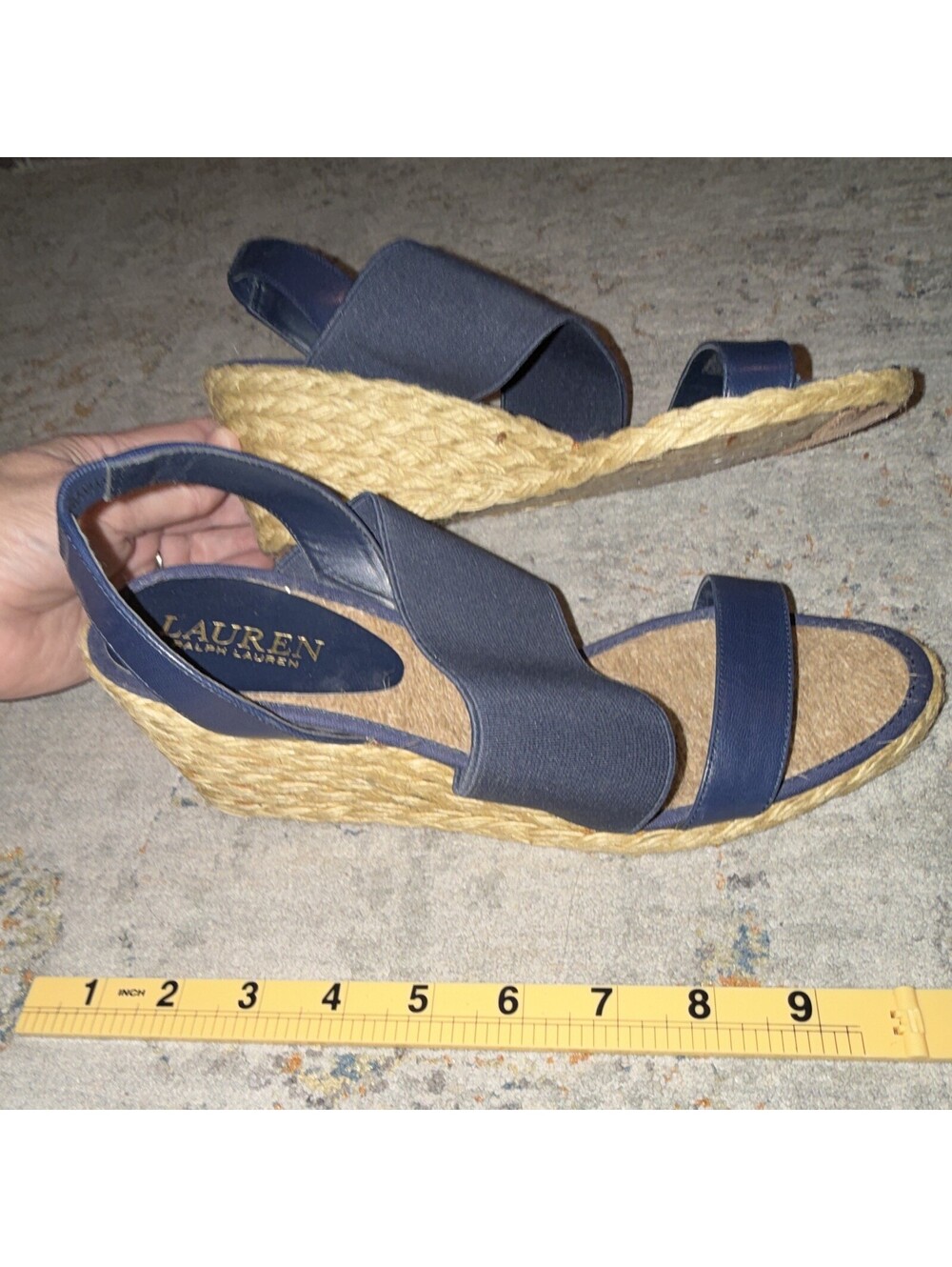 Lauren Ralph Lauren Blue Leather Espadrille Wedge Sandals Women's US 8.5 B - Picture 4 of 6